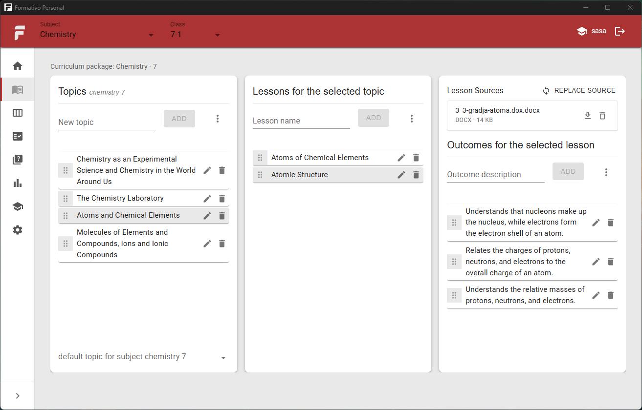 Formativo curriculum with topics, lessons and outcomes