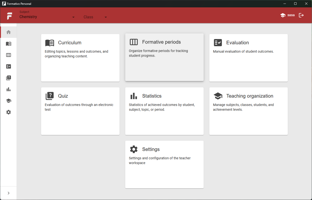 Formativo home screen overview