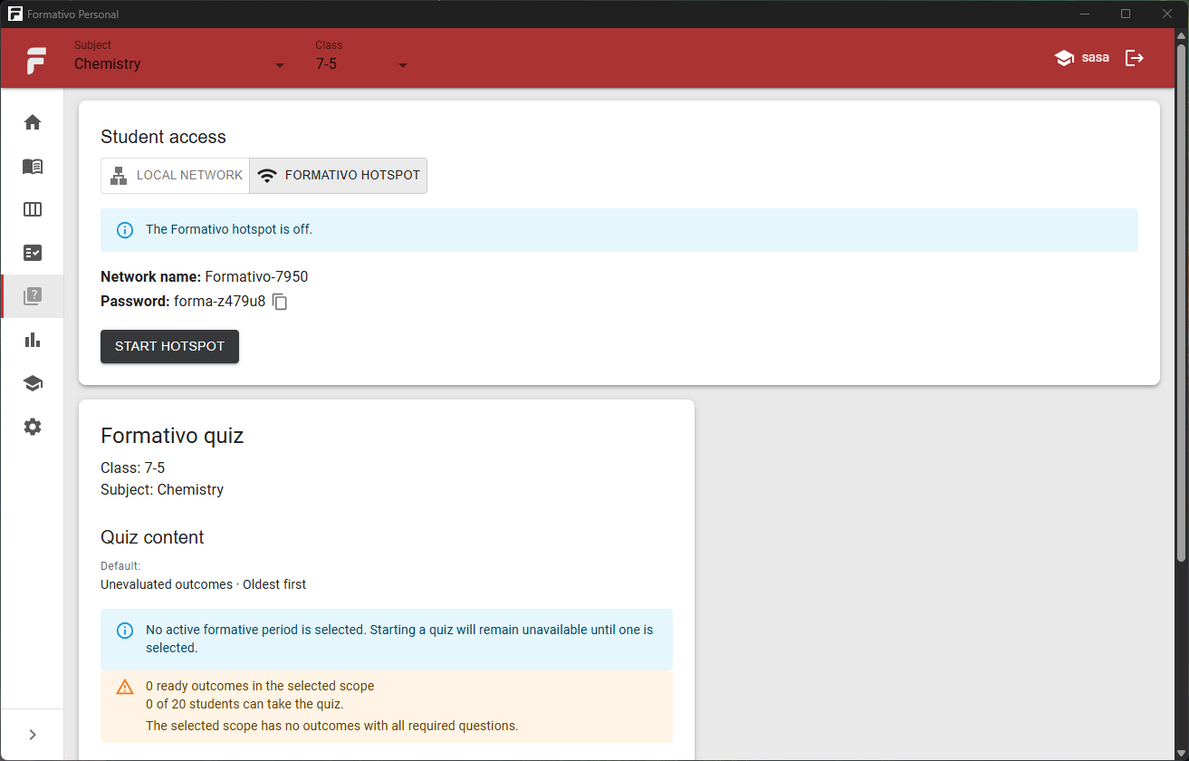 Formativo quiz preparation screen